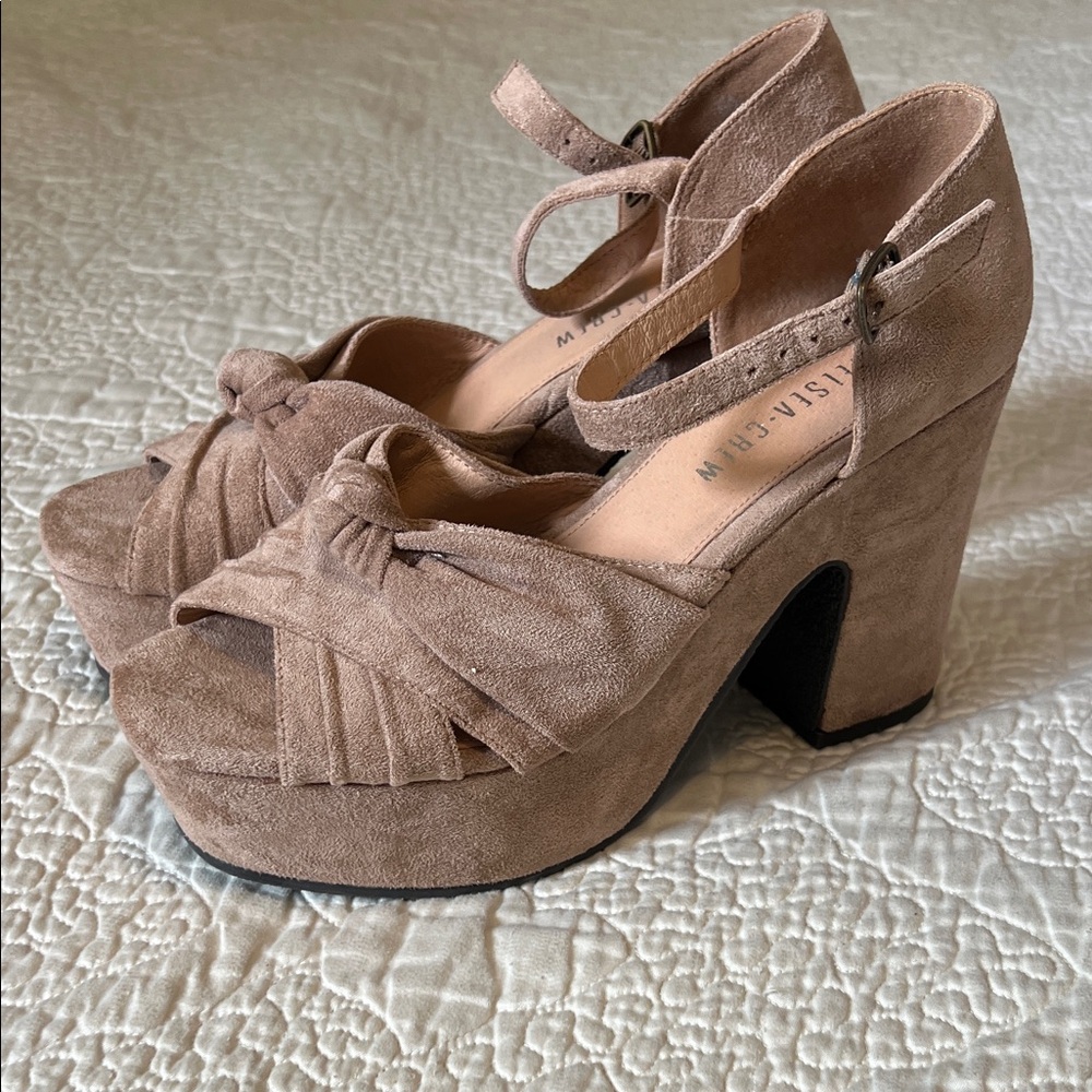 Chelsea Crew Tan Suede Platform Heels